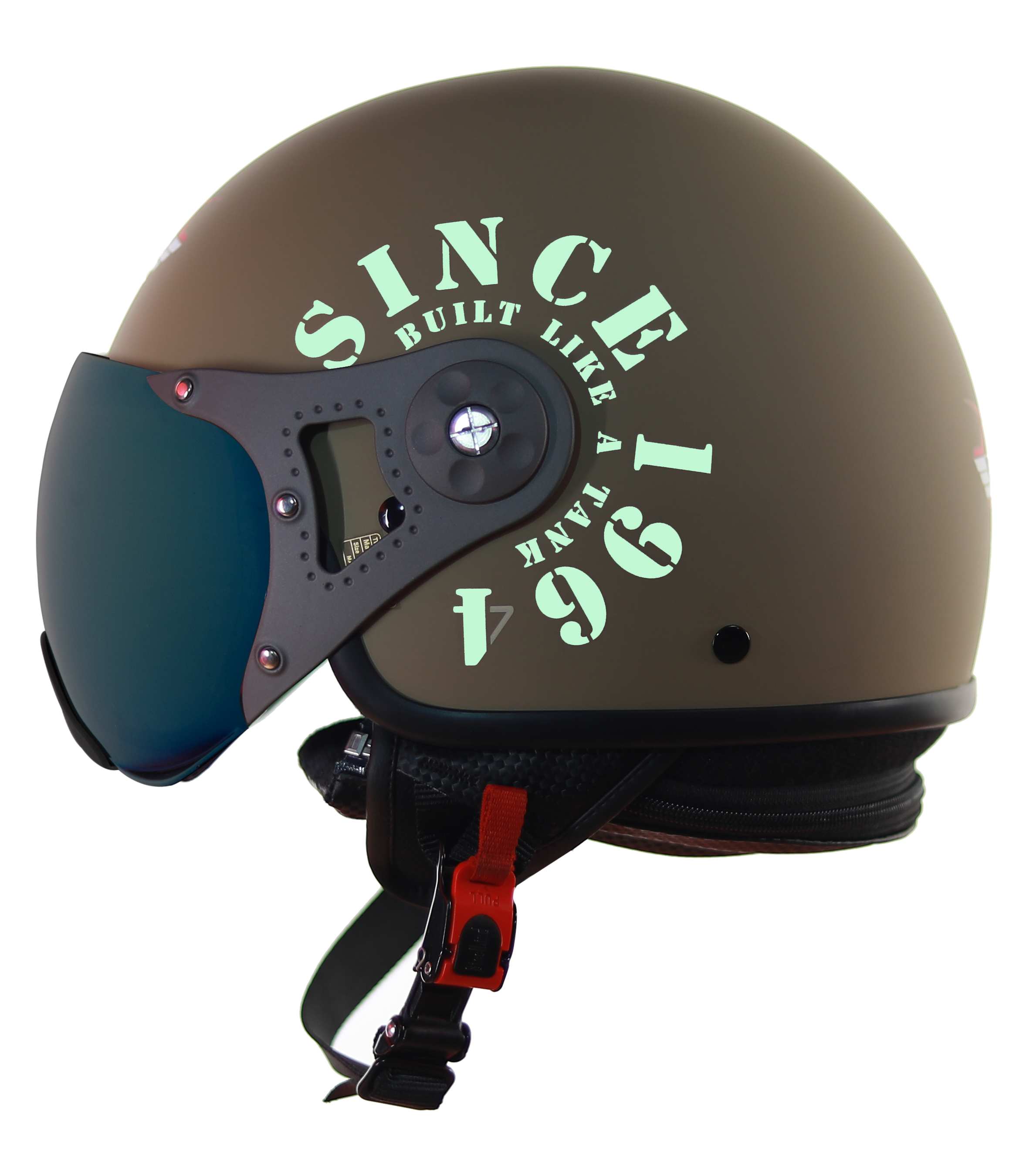 Steelbird SB-27 7Wings Tank Open Face Graphic Helmet (Matt Desert Storm Military Green With Chrome Gold Visor)